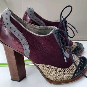 Dolce & Gabbana Women's Burgundy and Tan Ankle Boots